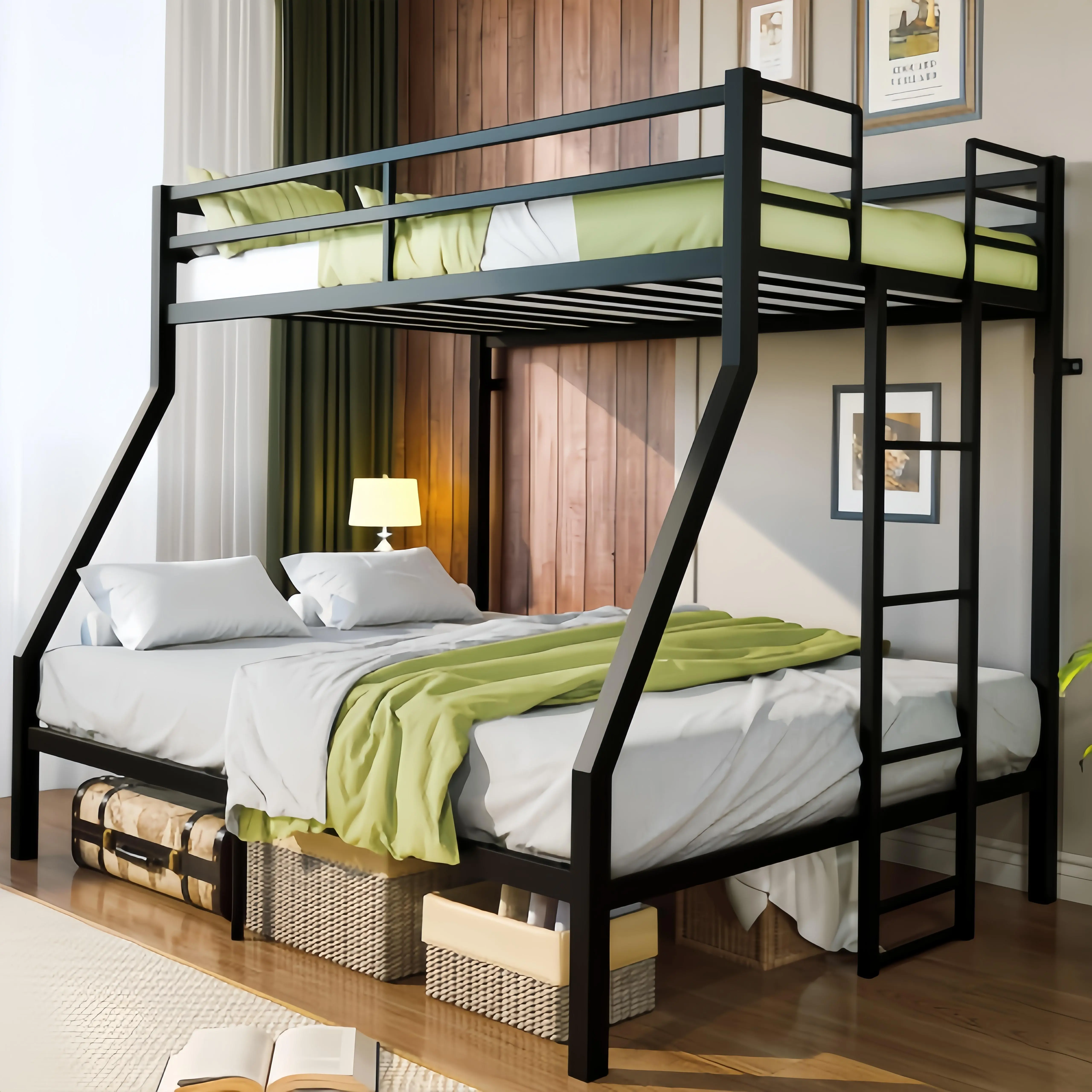 Heavy-Duty Twin Over Full Bunk Bed with 1100 lbs Total Capacity – 330 lbs Top / 770 lbs Bottom, Wall-Anchor Security & Non-Slip Design
