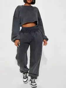 Feeling Good Charcoal Fleece Sweatshirt & Pants Set - Women's Comfort Loungewear