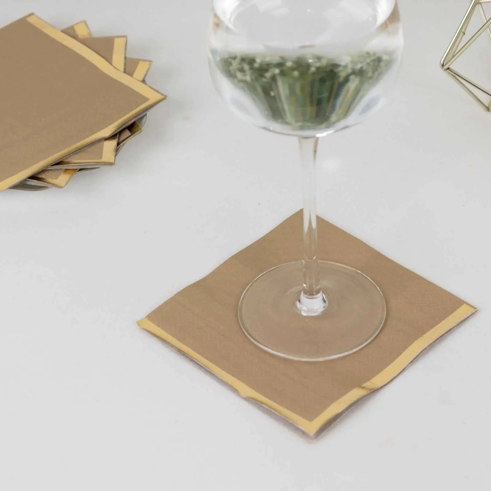 50-Pack Party Supplies Paper Napkins - Natural 2-Ply 18GSM Disposable Soft 5"x5" Cocktail Napkins with Gold Foil Edge for Wedding