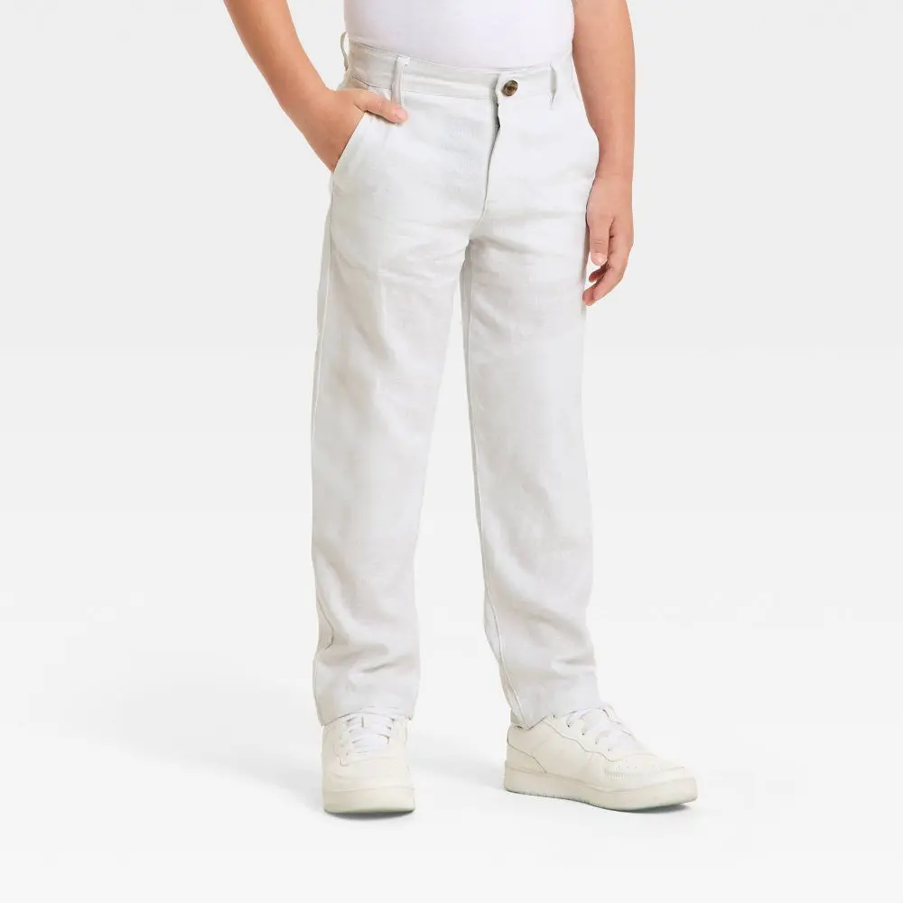 Boys' Linen Pants - Cat & Jack Light Gray 14 Husky