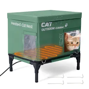 Naudacaa Heated Cat House for Outside Winter, 100% Waterproof, Safe Escape Door, Insulated Outdoor Cat Shelter with Heater for Feral Barn Cat Kitty