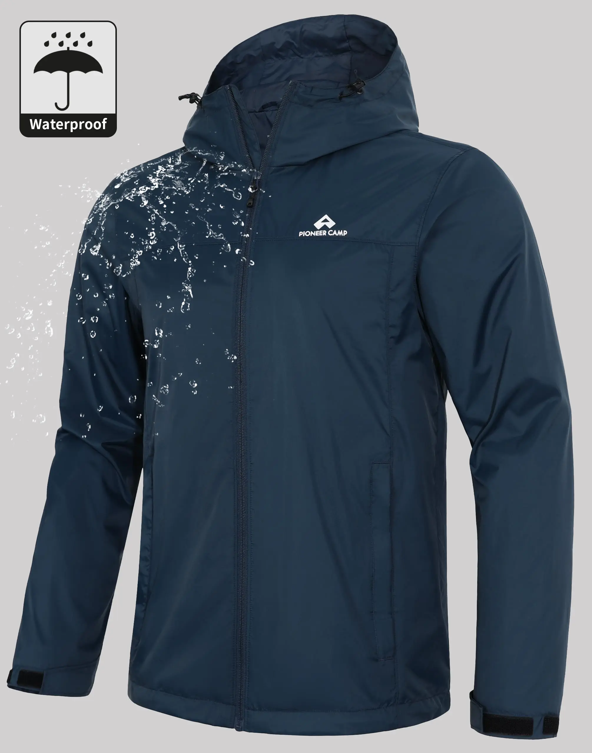Pioneer Camp Men's Waterproof Windproof Outerwear Rain Jacket with Hood, Lightweight Packable Rain Shell for Outdoor Hiking, Travel