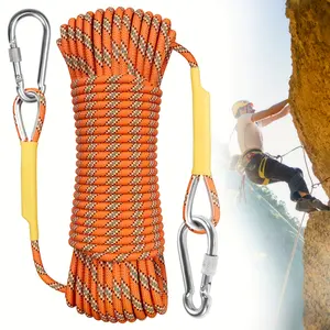 Orange Double Braided Polyester Outdoor Rope, Wear-Resistant Utility Cord with Free Hooks, Multiple Lengths Available, Heavy Duty Survival Rope for Climbing, Hiking, Camping, Tree Trimming, Lifting and Hoisting Work