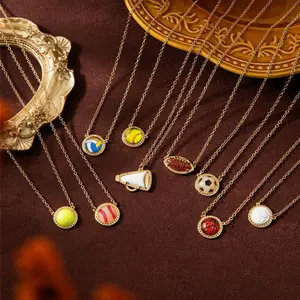 2025 TikTok Viral Sports 14K Gold Necklace for Women - Basketball Baseball Football Fan Jewelry, Championship Pendant Gift for Her (Team Spirit Accessory)