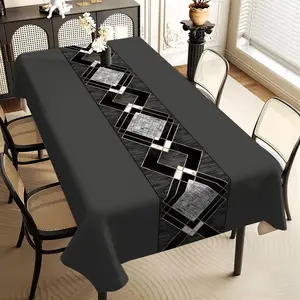 1 piece of black gray geometric line light luxury tablecloth, square durable fabric, suitable for indoor and outdoor use all season, suitable for parties, picnics, family catering and events, picnic table covers, Outdoor Dining Table