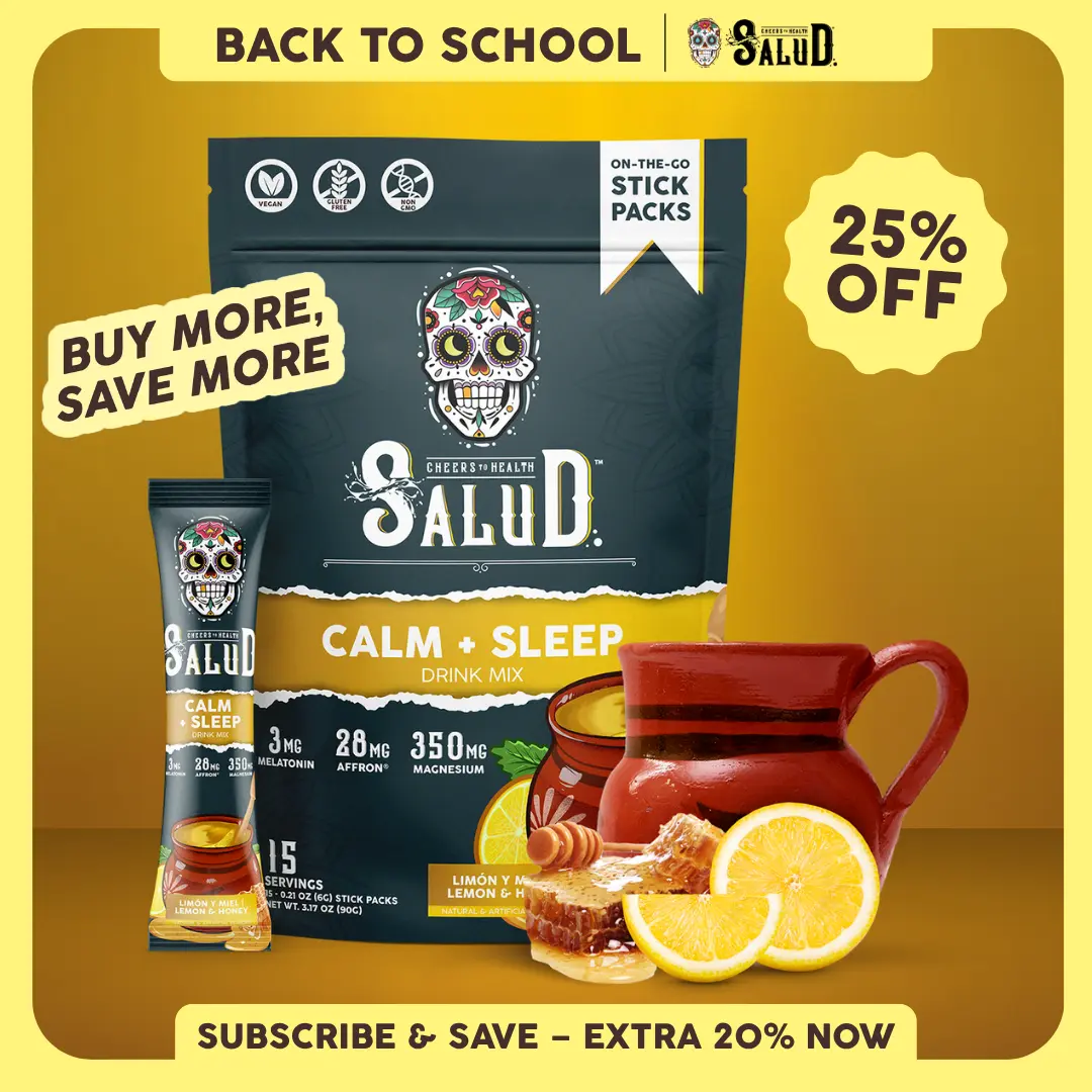 Salud 2-in-1 [Calm + Sleep - Lemon Honey] Nighttime Drink Mix, Agua Fresca, Melatonin, Magnesium, Saffron Extract, L-Theanine, Relaxation & Sleep Support, Non-GMO, Gluten Free, Vegan, Low Calorie, 1g Sugar (15 Servings)
