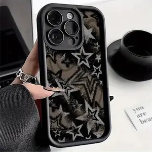 Vintage Y2K Style Distressed Silvery Star Pattern Phone Case,phone Case Suitable for Iphone 11/12/13/14/15/16/17 Pro Promax Plus Air and Samsung S22/S23/S24/S25 Plus Ultra Fe- Premium Matte Frosted Thick TPU S