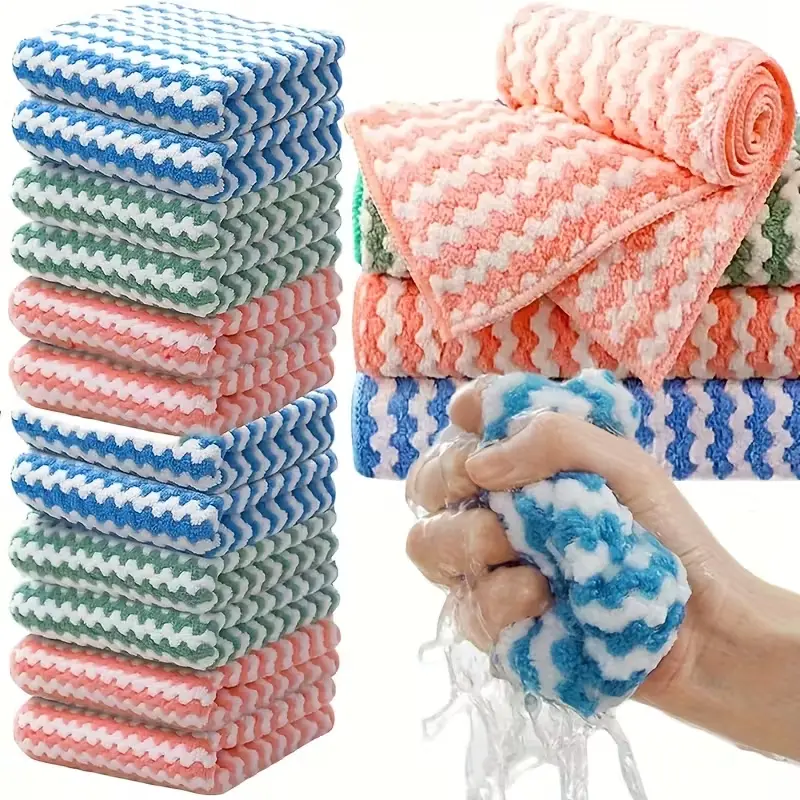 10-Piece Premium Cotton Oil-Resistant Kitchen Dishcloths, Durable Easy-Clean Absorbent Detailing Cloths, Non-Shedding Thick Multi-Purpose Cleaning Cloths for Household Use, Absorbent Detailing Cloth