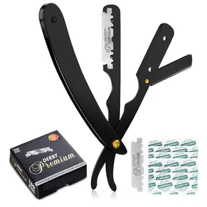 Professional Barber Straight Edge Razor, Straight Edge Razor Barber Razor For Men, Beard Razor, 100-Pack Blades Included -100% Stainless Steel Manual Shaving Razor for Men, Summer Gift Chrome Matte Smooth Comfort