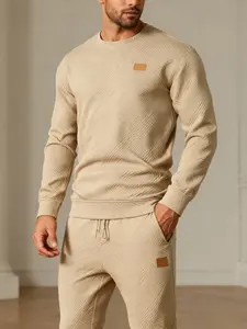 Men's Textured Knit 2 - Piece Tracksuit, Crew Neck Sweatshirt with Drawstring Joggers, Soft Casual Athletic Outfit, Suitable for Daily and Outdoor Sports Wear, A Must - Have for Men's Autumn Outfits, Textured Sweatsuit