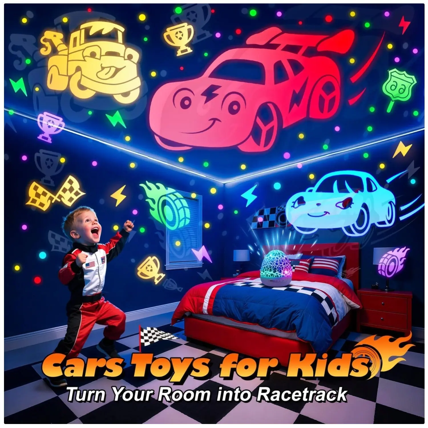 Colorful Cars Projector for Toddlers | 6 Films, 15 Sounds, 31 Colors