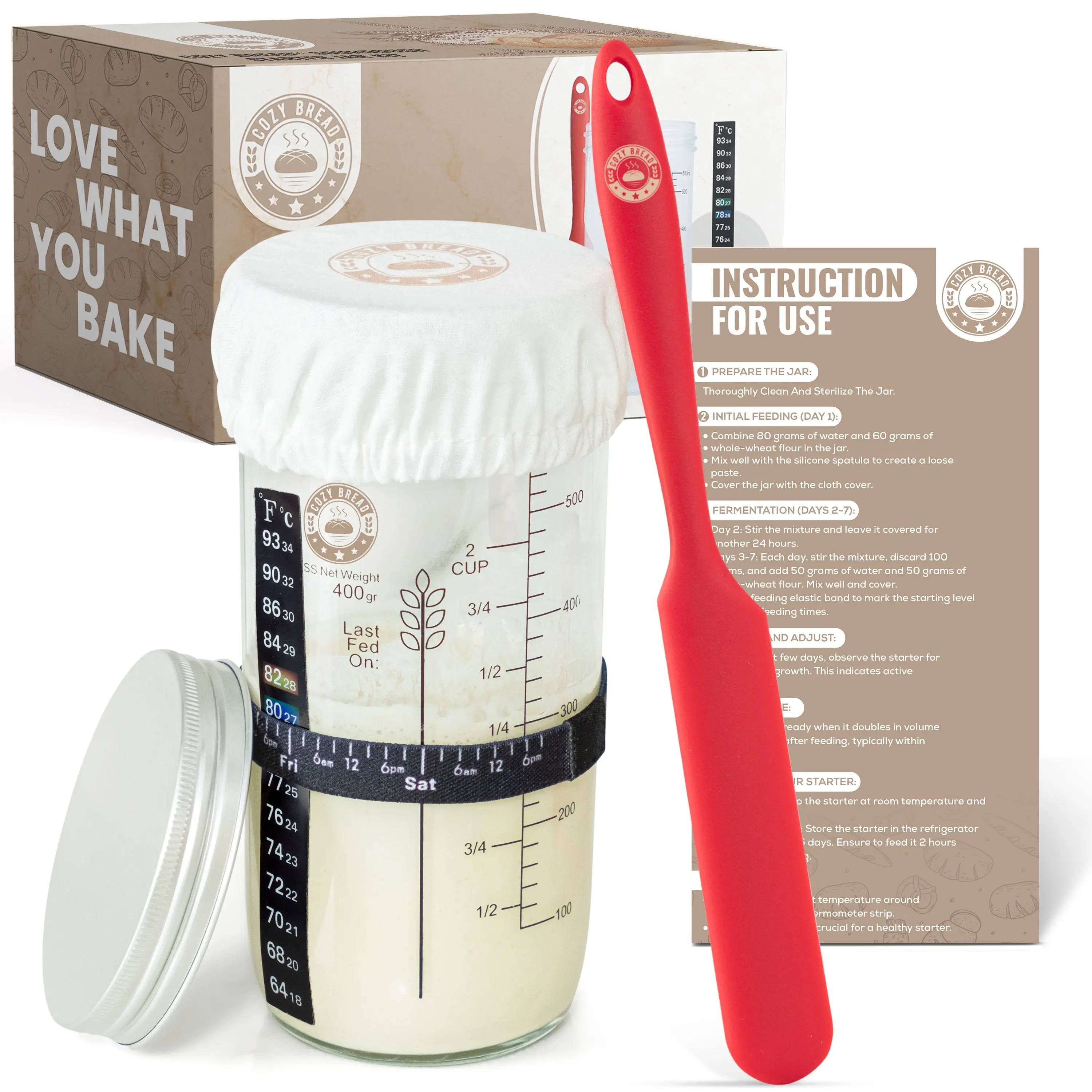 Cozy Bread Sourdough Starter Jar Kit | DIY Sourdough Starter Making Set | Instructions Included | Perfect for Beginners