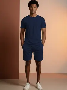 USBoutiqueCHIC Men's Spring Summer Loose Fit Set Elastic Lounge Top & Drawstring Pants for Comfortable Wear