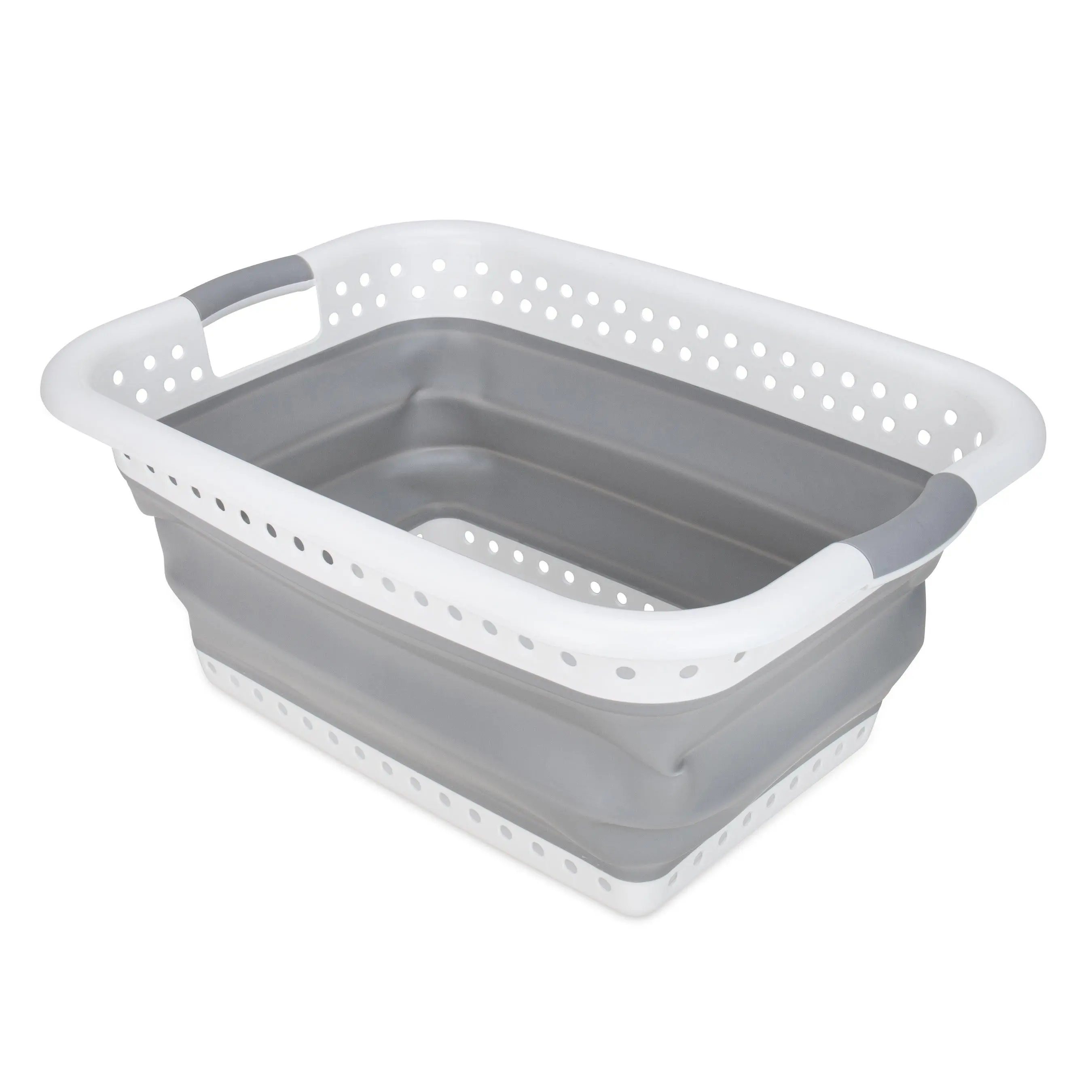 Camco Collapsible Laundry Basket, Plastic Bin, Handles for Storage, Large, White Camco Collapsible Laundry Basket, Plastic Bin, Handles for Storage, Large, White