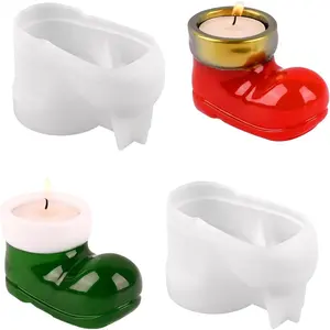 Actvty Christmas Boot Candle Holder Resin Molds, 2 Pcs Tealight Holder Silicone Molds for Resin Casting, Cement Concrete, Plaster, DIY Resin Craft Winter Table Home Decoration