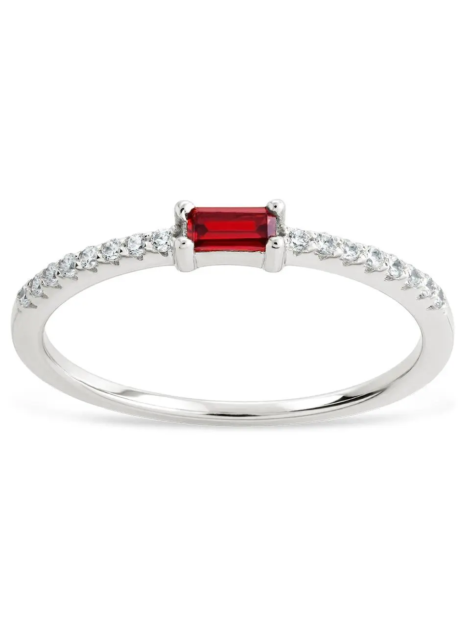 Sterling Silver Thin Garnet CZ Stacking Birthstone Ring