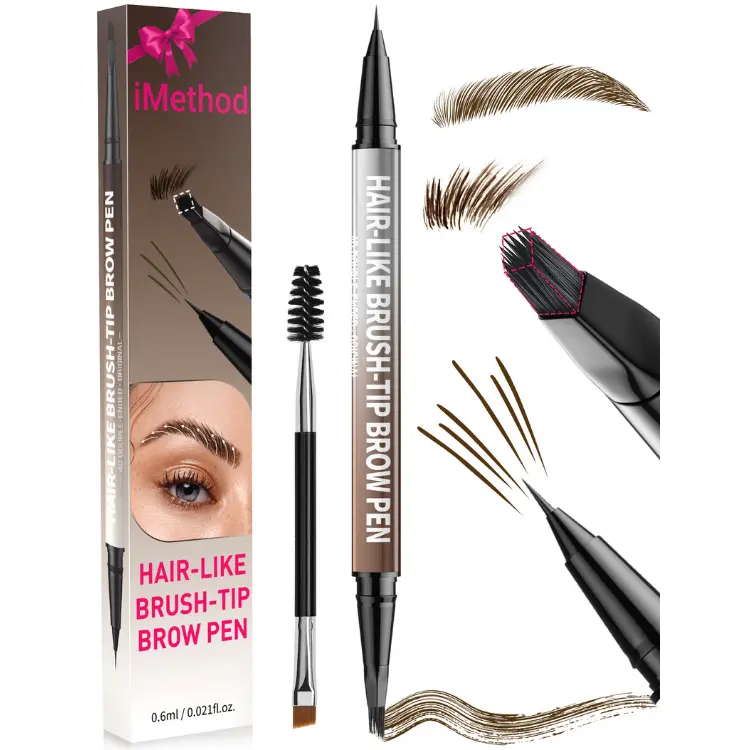 iMethod Original 4D Brush Tip Waterproof Microblading Eyebrow Pen, 2-in-1 Dual-Ended, Natural Hair-Like Strokes, Long-Lasting