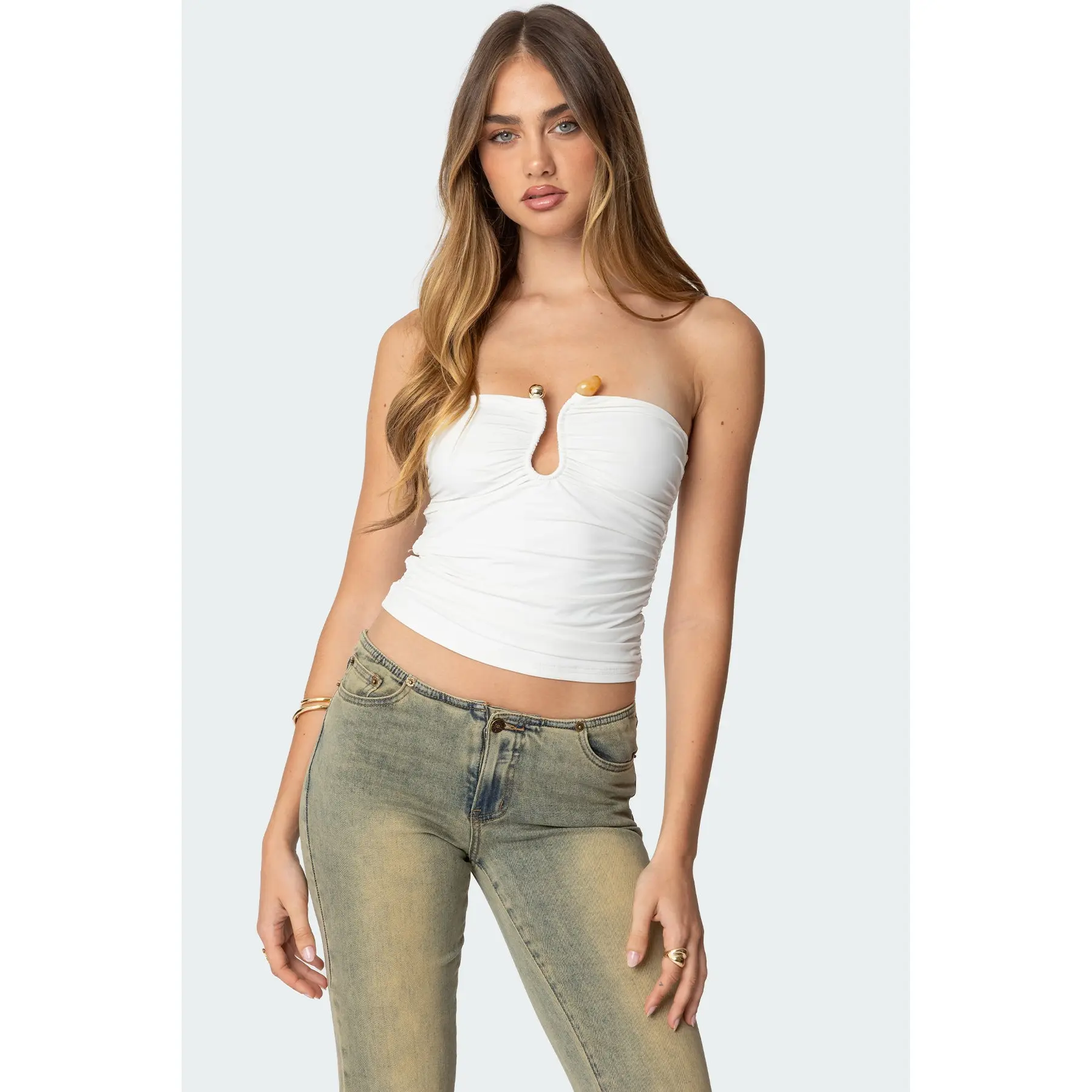 Curved U Strapless Top
