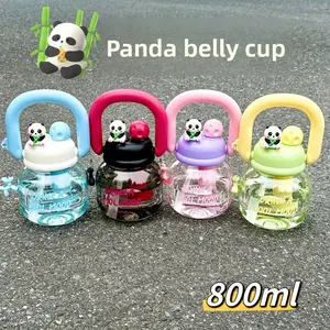 Cute Panda Cartoon Dual-Drink Water Cup, Large Capacity Carry Bottle with Straw, Anti-Drop Plastic Cup for Kids