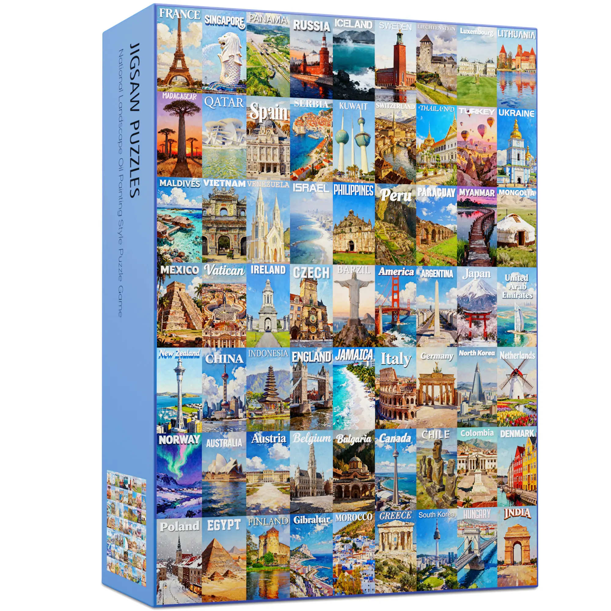 Dyrabitick 63 World Wonders Travel City Jigsaw Puzzle for Teens & Adults, 1000-Piece 28” x 20” Non-Glare Travel Puzzle, Engaging Family Game to Connect with Friends & Family, House Decoration, Birthday Gift, Travel Map Puzzle