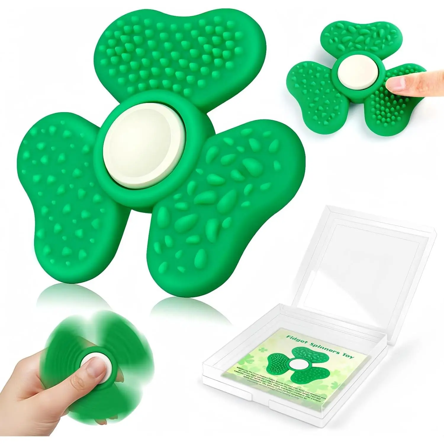 St. Patrick's Day Sensory Fidget Spinners Toy Fidget Spinners for Kids, Trefoil Fidget Toys Adults Sensory Stone, Green Textured Worry Stone Boys Girls