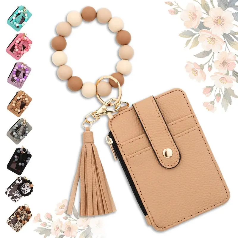 Women's Fashion Sturdy Soft Lightweight Portable Boho Beads Tassel Accent Keychain Bracelet - Multifunctional Camping & Hiking Wristlet, Card Holder Wallet, All-Match Key Ring, Ideal Birthday Gift