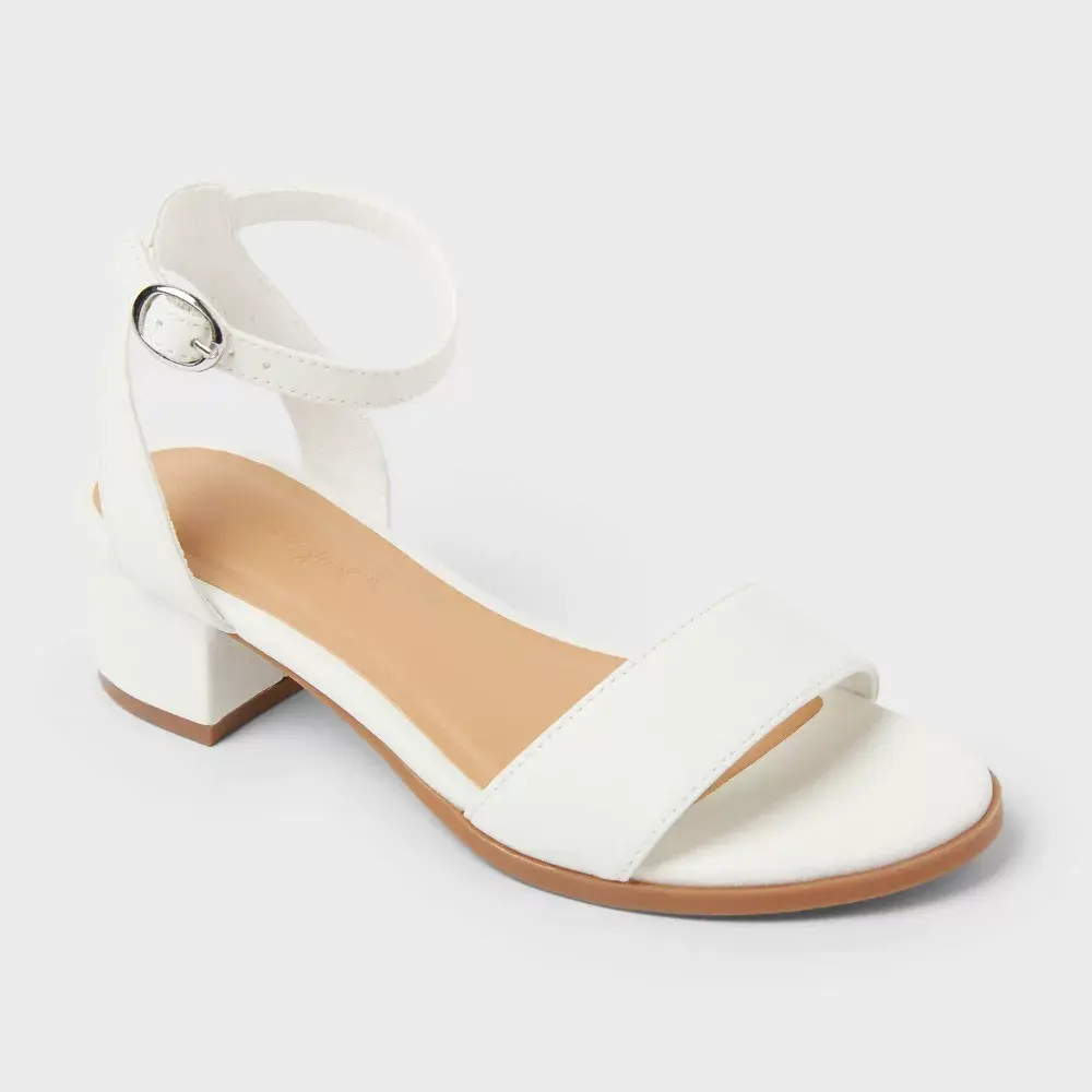 Cat & Jack Kids' Shirley Dress Heels - Polyurethane, 1.5" Block Heel, Almond Toe, Ankle Strap, Buckle Closure