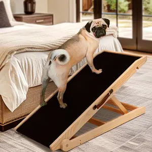 Sunyrisy Dog Ramp for Couch with Adjustable Height, Foldable Small Dog Ramp for Sofa,Wooden Dog Stairs to Bed for Small and Large Dogs, Non-Slip, Sturdy Build Foldable Wooden Dog Ramp