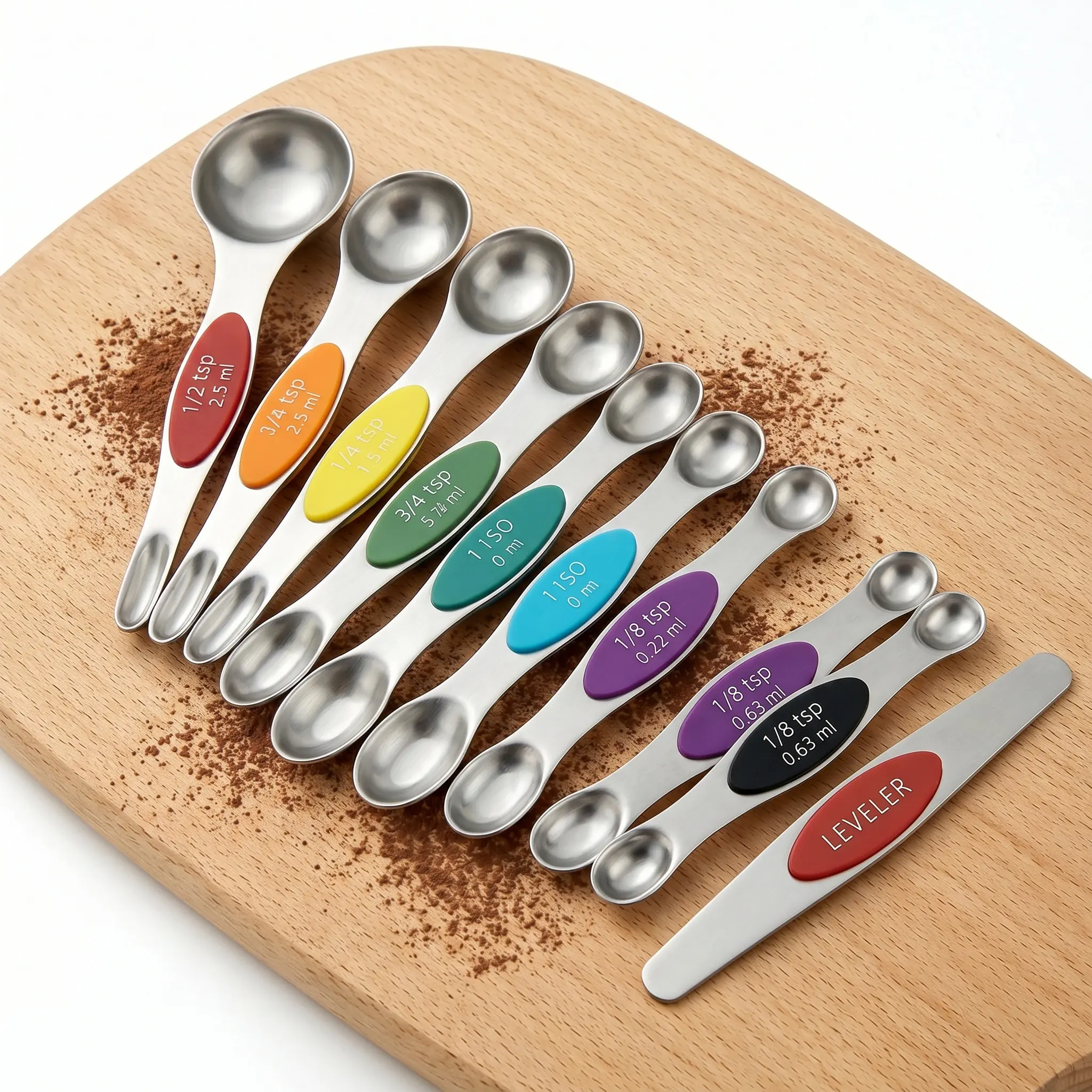 9Pcs Rust-Resist 430 Stainless Steel Magnetic Measuring Spoons Utensils Set - Sturdy Heavy Duty, Double-Ended Metric/US Tool with Leveler, Stackable Color-Coded, Accurate for Kitchen Baking, Ideal Birthday/Holiday Gift