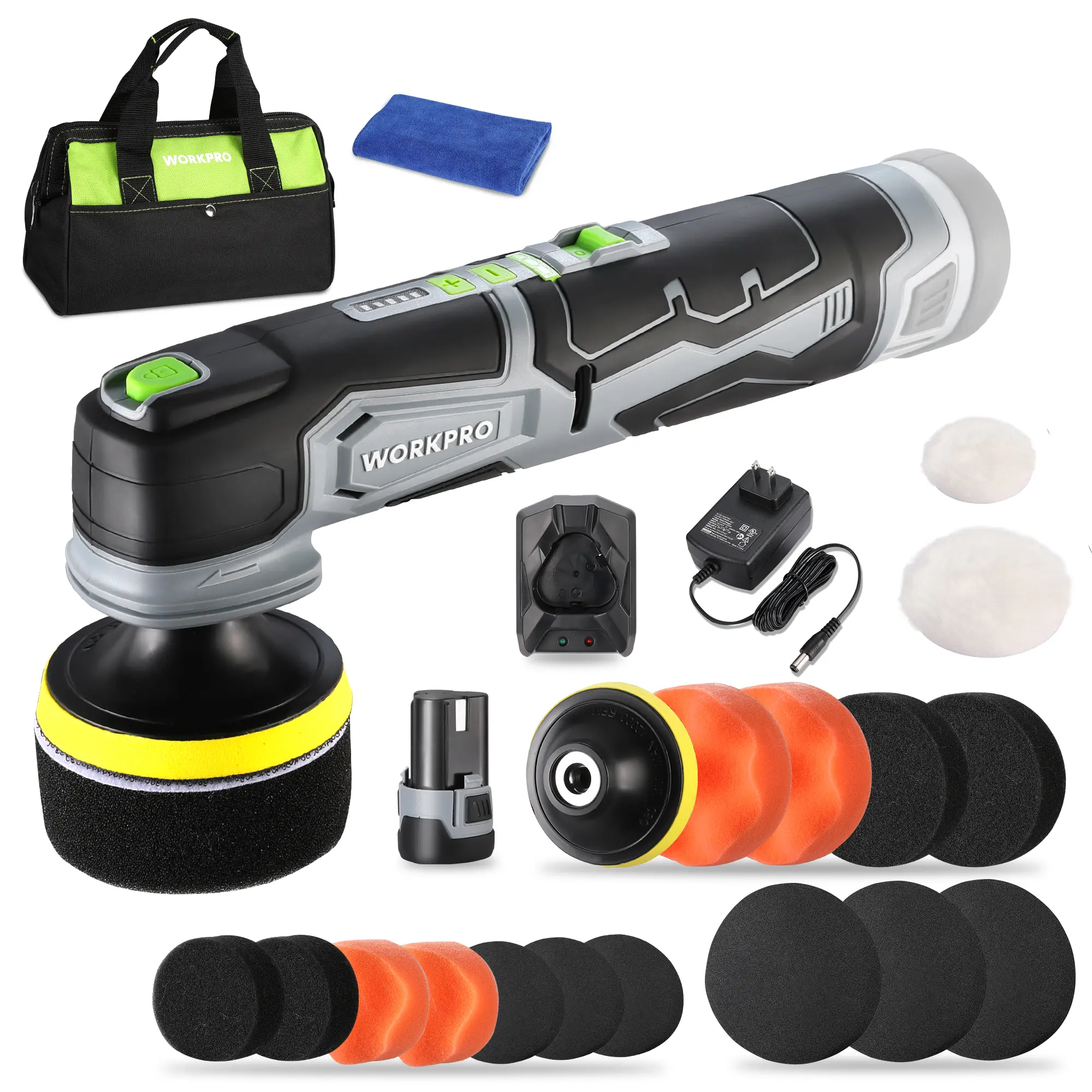 #summersale WORKPRO Cordless Mini Buffer Polisher, 12V Buffer Polisher for Car Detailing, 5 Variable Speed, Compact Cordless Polisher Kit for Waxing, DIY Projects, Furniture Polishing