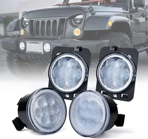 Turn Signal Lights & Front Fender Side Marker Amber Light Assembly Replacement Combo for 2007-2018 Jeep Wrangler JK