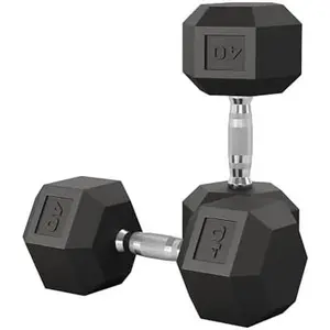 5-50 LB Hex Dumbbell Pair, Rubber Coated Cast Iron, Textured Handle Home Gym