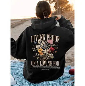 Stylish Plus Size Graphic Hoodie With Inspirational Quote And Floral Design For All Seasons