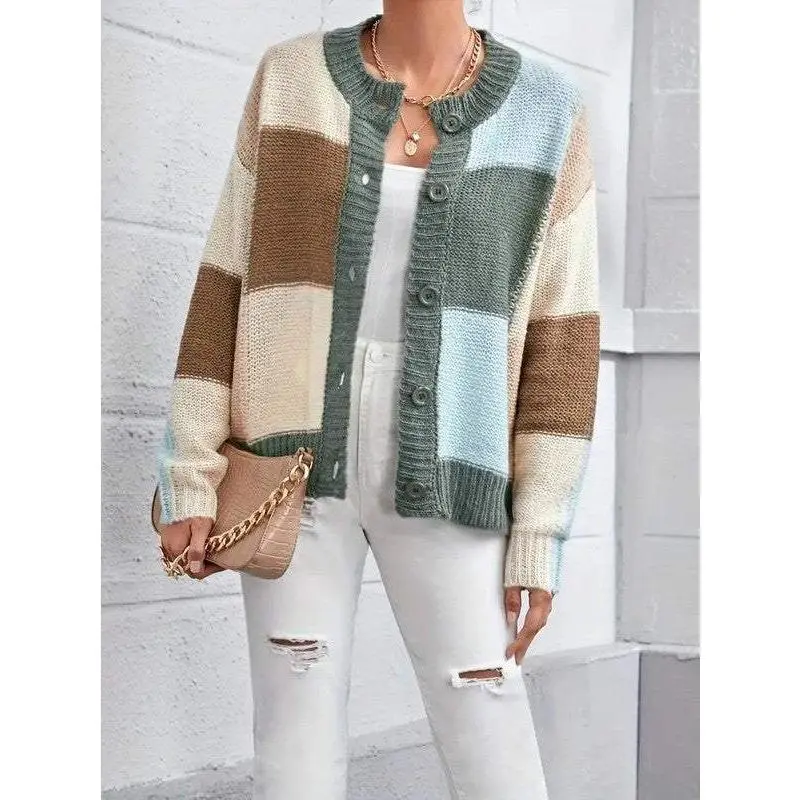 Sage Beige Cream Solid Button Up Sweater Cardigan