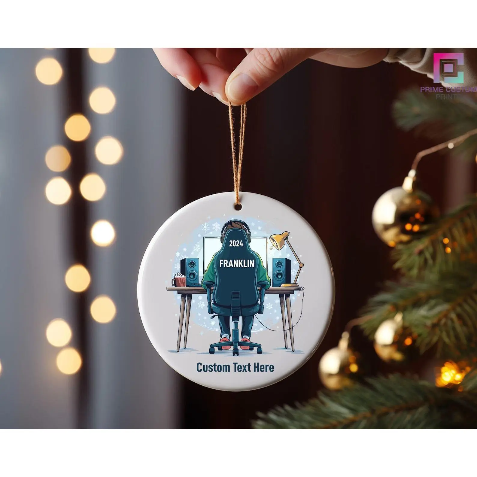 Personalized Gamer Ornament, Custom Name Boy Playing Video Game Player Christmas Ornament, Cool Gaming Ornament, Game Lover Gifts