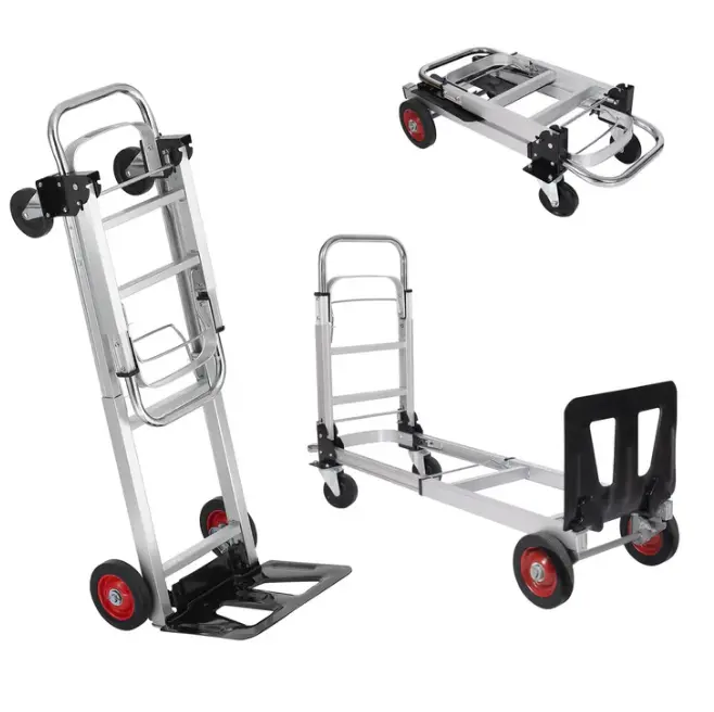 2-in-1 Convertible Hand Truck Dolly Max 700 LBS, Telescoping Handle, Industrial Wheels, Metal Construction, Compact Storage, Warehouse & Garden Use