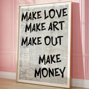 1 Piece Art Deco Modern Style Canvas Poster ​     – "Make Love & Create Art" quote print, fashionable lettering theme wall decoration, suitable for living room, bedroom, home office, classroom – indoor portrait ink painting.