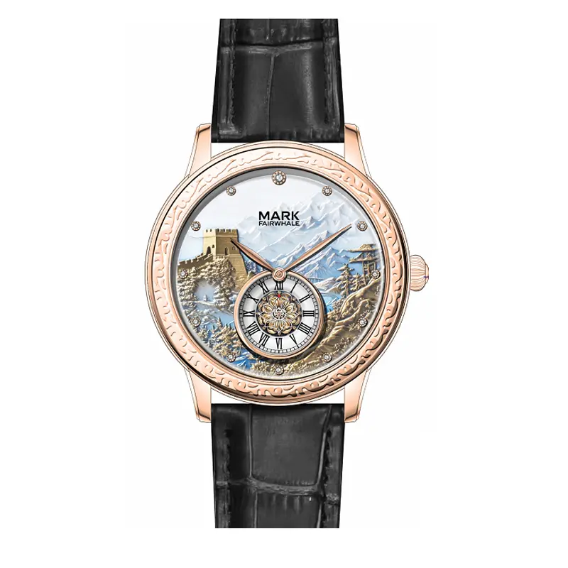 MARK FAIRWHALE Men's Chic Modern Round Watch with a Stainless Steel Case, Leather Strap, and Automatic Mechanical Movement, Analog Wristwatch, Automatic Date Wristwatch