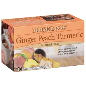 Bigelow Ginger Peach Turmeric Herbal Tea Caffeine 18 Tea Bags Beverage Natural Sweet