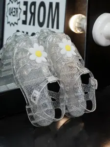 New Girls' Fashion Sandals, Casual Jelly Shoes Crystal Slippers, Summer Floral Soft Sole, Children Beach Spring Summer Shoes, Glitter Decorated Sandals, Sparkly Sandals