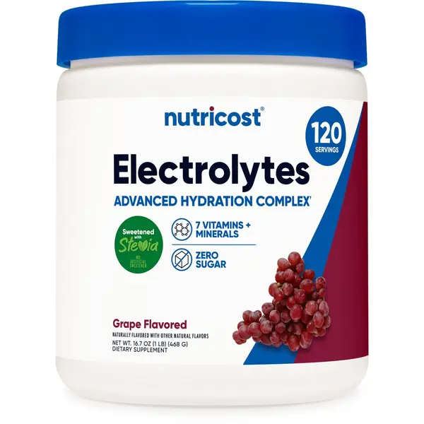 Nutricost Sugar-Free Gluten-Free Electrolyte & Minerals Complex Dietary Supplement Drink Mix Powder - Great-Tasting Grape Flavor, Vitamin B12 (as Methylcobalamin), Hydration Boost, 120 Servings, Sports Support for Adults, Third-Party Tested