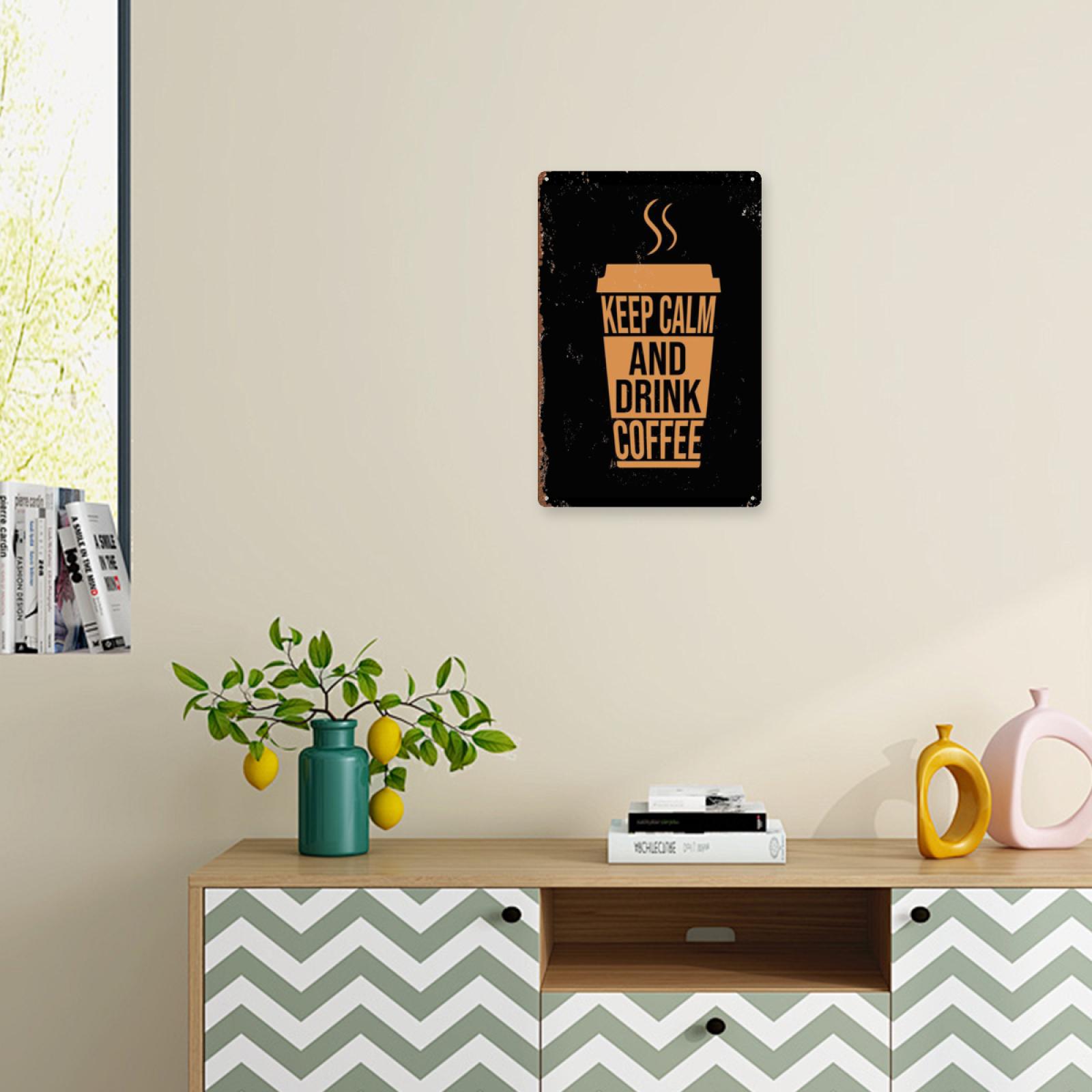 8x12 Inch "Keep Calm And Drink Coffee" Coffee Cup Metal Sign, Vintage Style Kitchen Decor for Coffee Lovers