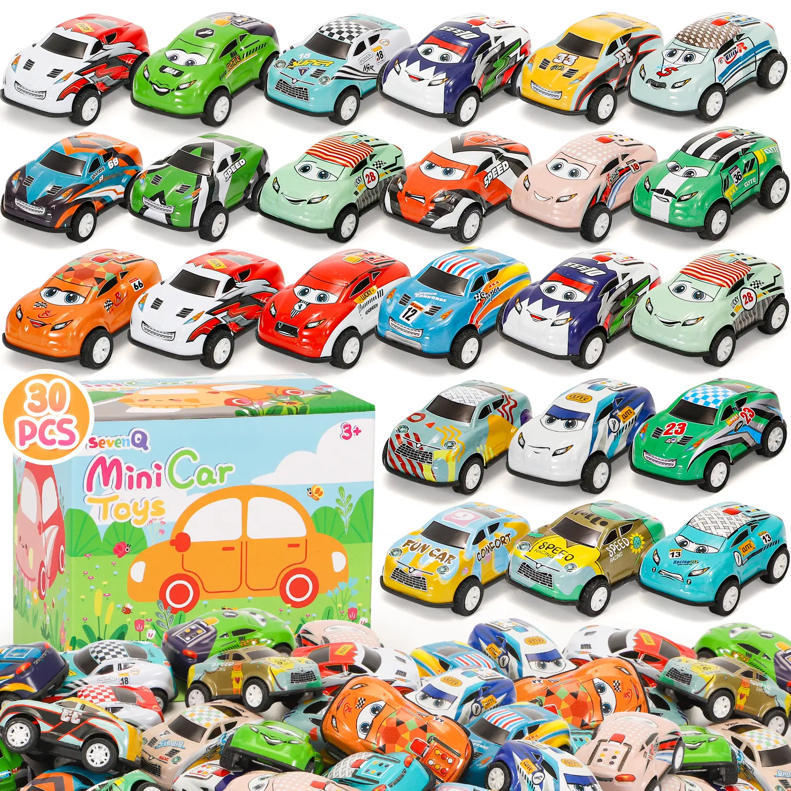 Toy Cars 30Pcs Pull Back Cars Playset with Storage Bags, Race Car Party Favors Treasure Box Prizes Rewards Mini Toys Springtok