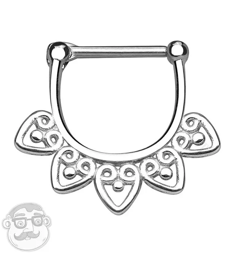 Heart Fan Stainless Steel Septum Clicker