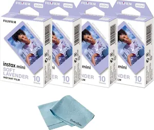 Fujifilm Mini Instant Film - Soft Lavender Instant Film + 40 Sheets Bundle + BluebirdSales Microfiber Cleaning Cloth Instant Mini Camera Perfect for Instant Photography