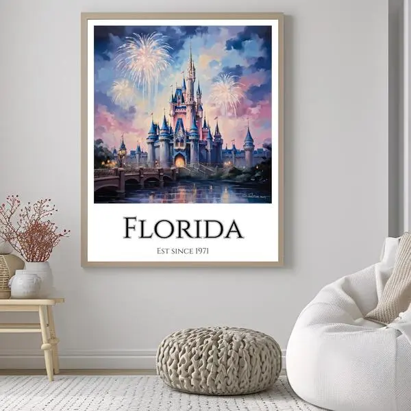 Watercolour Cinderella Castle Poster - Vintage Orlando Souvenir For Parks Lovers