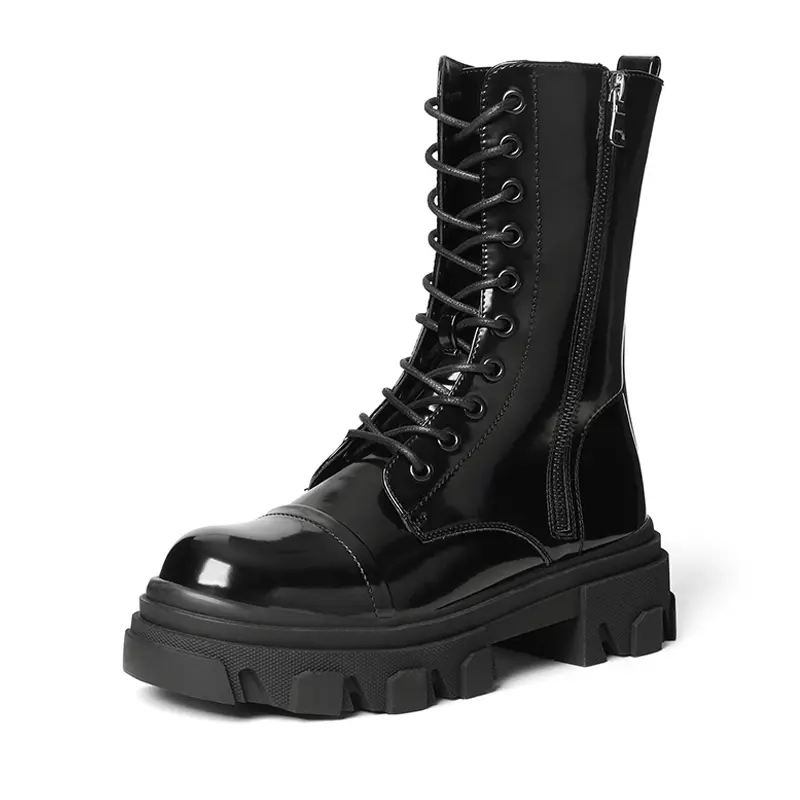 Dream Pairs Women's Mid-Calf Combat Boots, Lace Up PU Leather with Side Zipper, Chunky Platform and Low Block Heel, Footwear, Stylish, Round Toe, Smooth Pu, Tpr Outsole, Casual, Statement Shoes, Compact Style, Sporty Chic, No