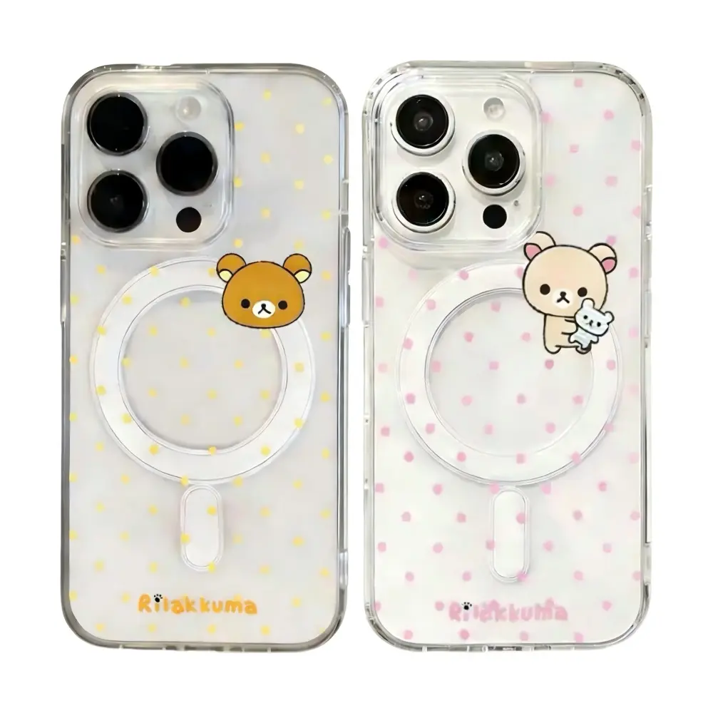Cute Y2K Cartoon Rilakkuma Bright Polka Dots Lovely INS Magsafe Phone Cases For iPhone 17 16 15 14 13 12 11 Promax Pro Air Plus Wireless Charging Transparent Shockproof Cover Protection Gifts For Christmas Halloween Birthday
