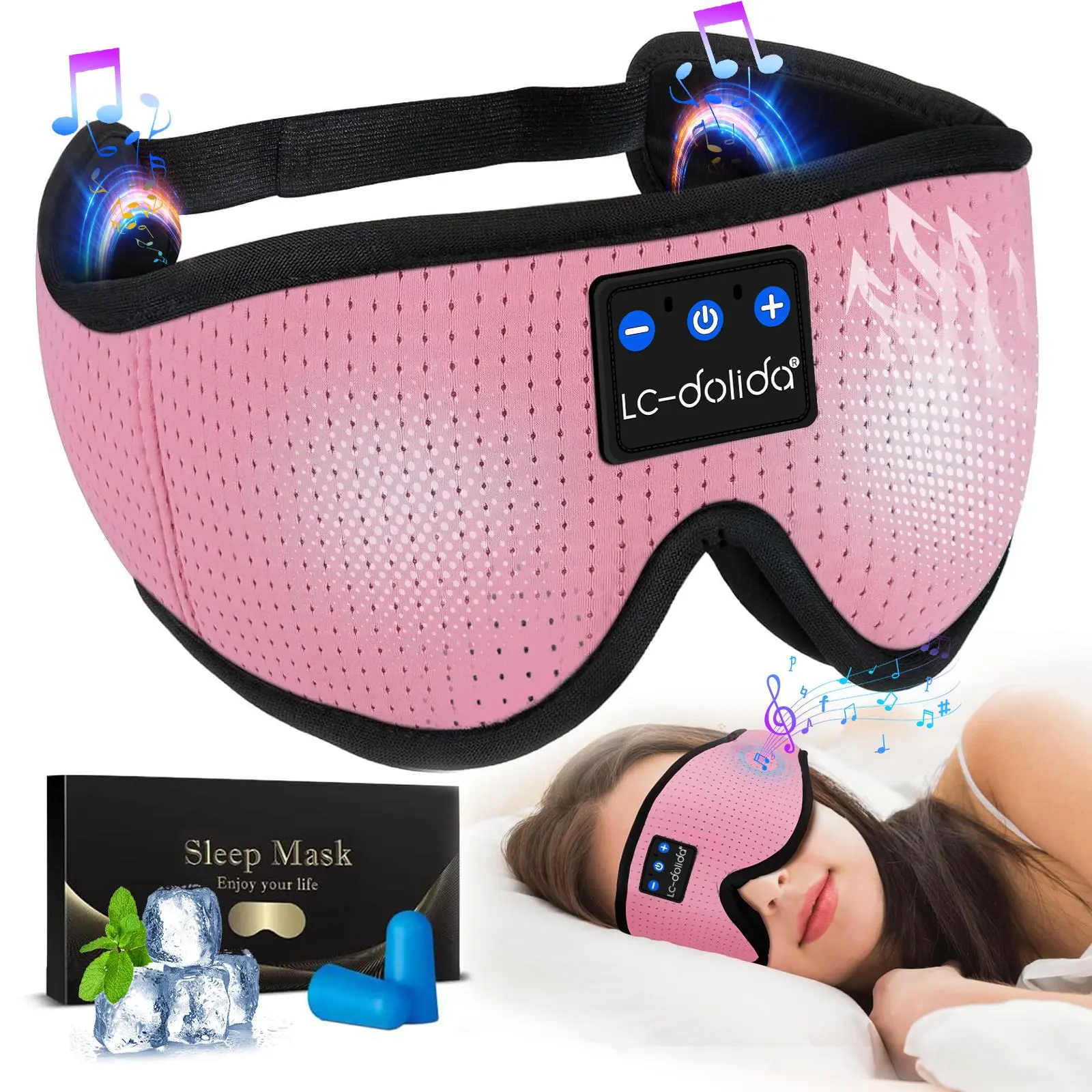LC-dolida Sleep Mask with Bluetooth 5.4 Headphones, Sleep Mask 3D Sleeping for Side Sleepers, Eye Cover Blindfold for Travel Nap Yoga Migraine Headaches Memory Foam