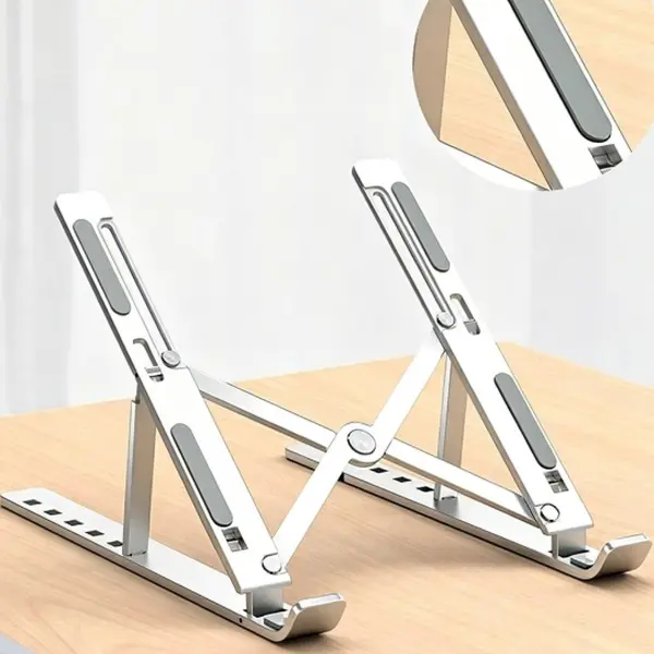 Adjustable Foldable Aluminum Laptop Stand Silver | Ergonomic Portable Laptop Riser with Storage Bag, 10-15.6" Laptops, Compatible with MacBook Air Pro HP Dell Lenovo, Gift